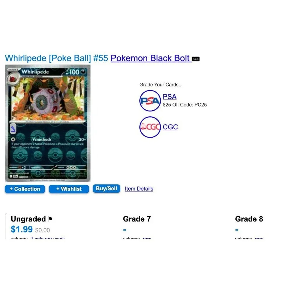 Pokemon WHIRLIPEDE 055/086 - Black Bolt - Poke Ball Pattern - MINT